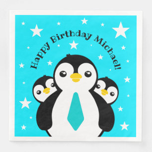 Cute Grattis på födelsedagen Boy Penguins Blue Nec Pappersservett