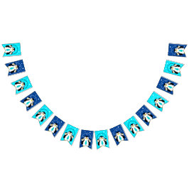 Cute Grattis på födelsedagen Boy Penguins Blue Nec Vimplar