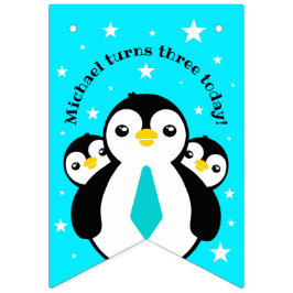 Cute Grattis på födelsedagen Boy Penguins Blue Nec Vimplar