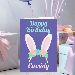 Cute Grattis på födelsedagen Bunny Tiara Lila Kort