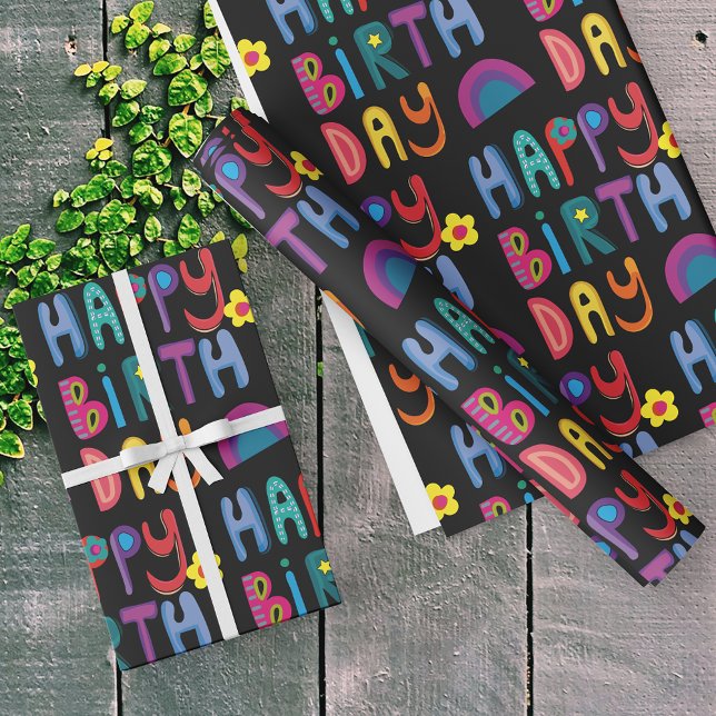 Cute Grattis på födelsedagen Colorful Mönster Presentpapper (Skapare uppladdad)