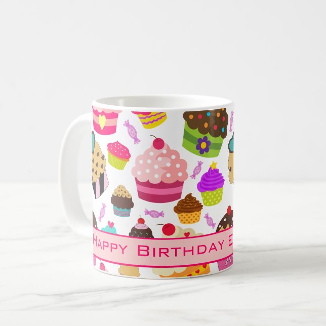 Cute Grattis på födelsedagen Cupkaka Kaffemugg (Framsida vänster)