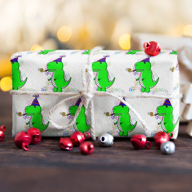 Cute Grattis på födelsedagen Dinosaur Confetti Presentpapper (Skapare uppladdad)