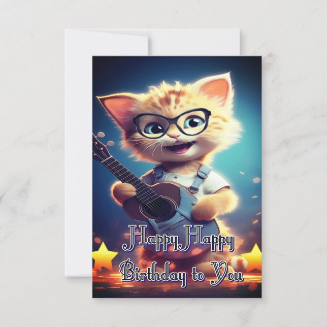 Cute Grattis på födelsedagen-katt Kort (Framsida)