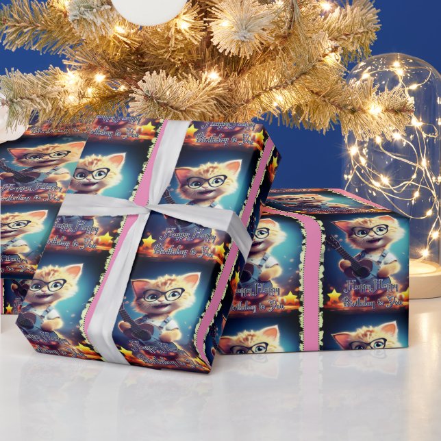 Cute Grattis på födelsedagen-katt Presentpapper (Helgdagar)