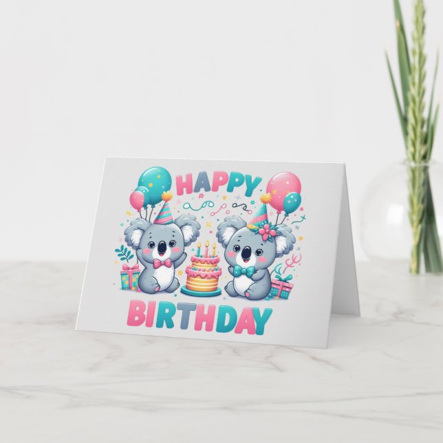 Cute Grattis på födelsedagen Koala Bears Kort (Framsida)