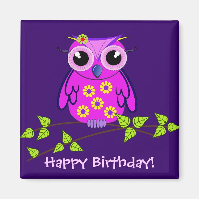 Cute Grattis på födelsedagen Magnet med Rosa Uggla (Framsidan)
