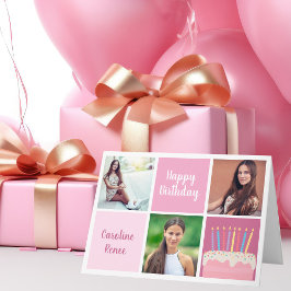 Cute Grattis på födelsedagen Rosa Photo Collage An Kort