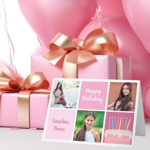Cute Grattis på födelsedagen Rosa Photo Collage An Kort