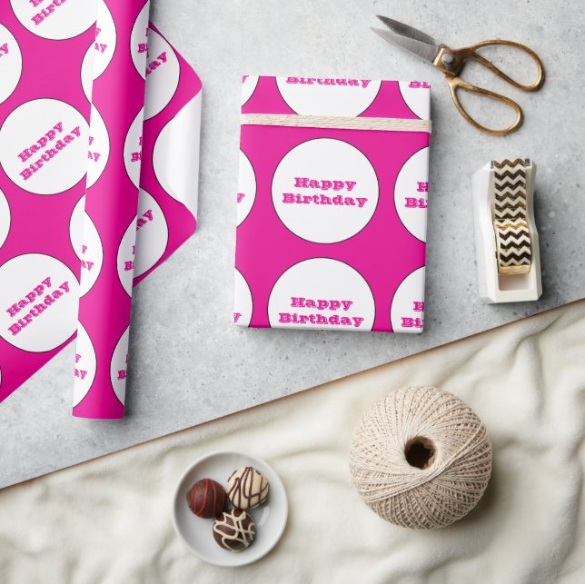 Cute grattis på födelsedagen Shock rosa White Polk Presentpapper (Hantverk)