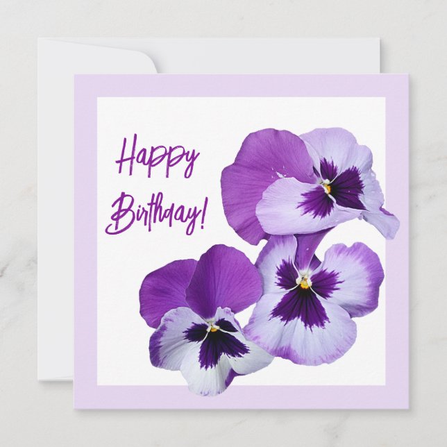 Cute Grattis på födelsedagen söt lila Pansy blommi Kort (Framsida)