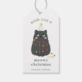 Cute Gray Cat Meowy Christmas Custom Holiday Presentetikett
