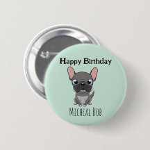Cute gray happy birthday custom name pug dog blue
