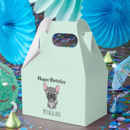 Cute gray happy birthday custom name pug dog blue presentaskar