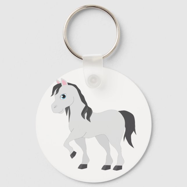 Cute Gray Pony Cartoon Whimsical Horse Nyckelring (Framsida)
