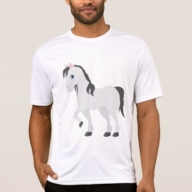 Cute Gray Pony Cartoon Whimsical Horse T Shirt (Framsida)