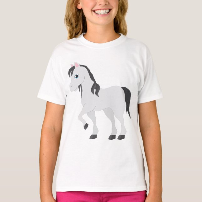 Cute Gray Pony Cartoon Whimsical Horse T Shirt (Framsida)