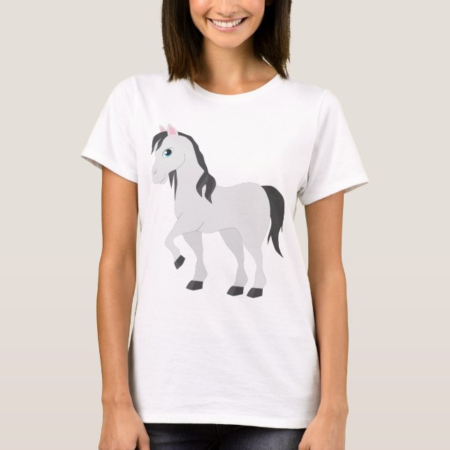 Cute Gray Pony Cartoon Whimsical Horse T Shirt (Framsida)