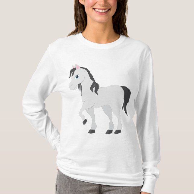 Cute Gray Pony Cartoon Whimsical Horse T Shirt (Framsida)