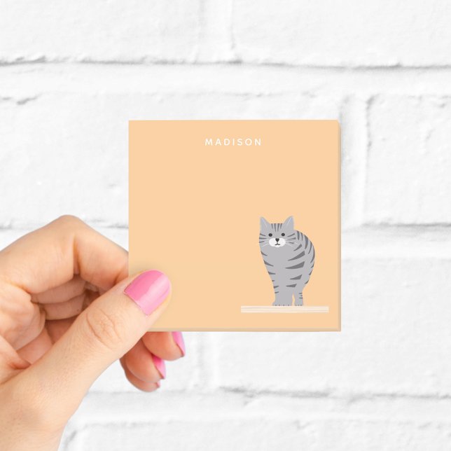 Cute Gray Tabby Cat Orange Notes med namn Post-it Block (Skapare uppladdad)