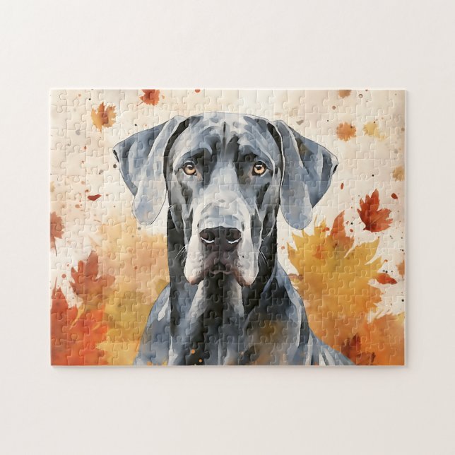 Cute Great dane Hund/Höst/Fall Pussel (Horisontell)