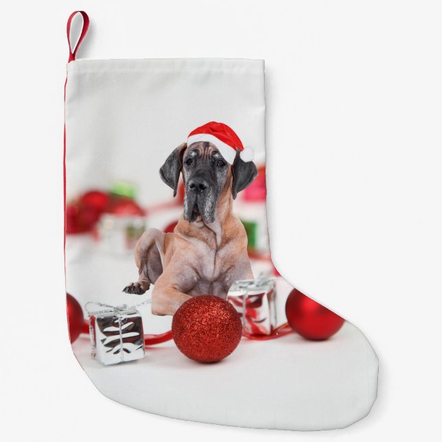 Cute Great dane Hund jultomten Hat Liten Julstrumpa (Framsidan)