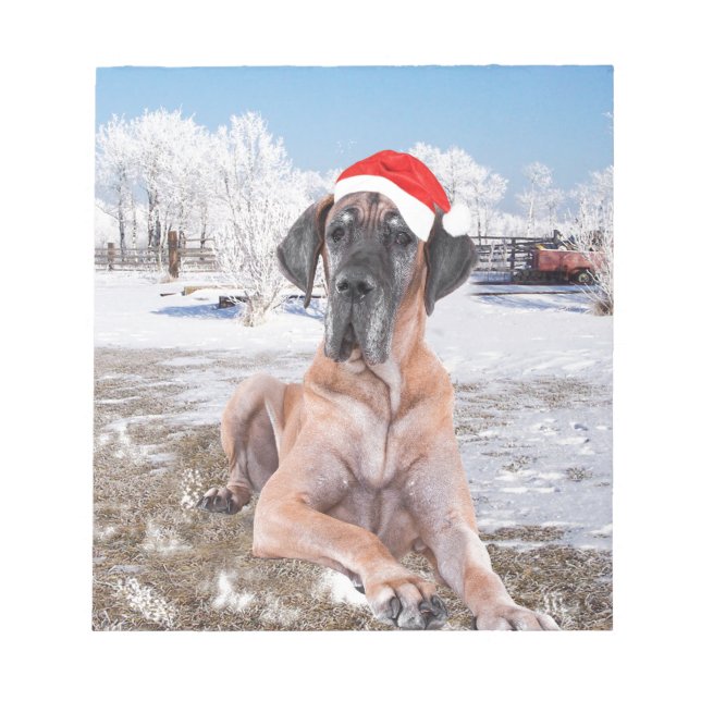 Cute Great dane Hund Sitta i Snö julhatt Anteckningsblock (Framsida)
