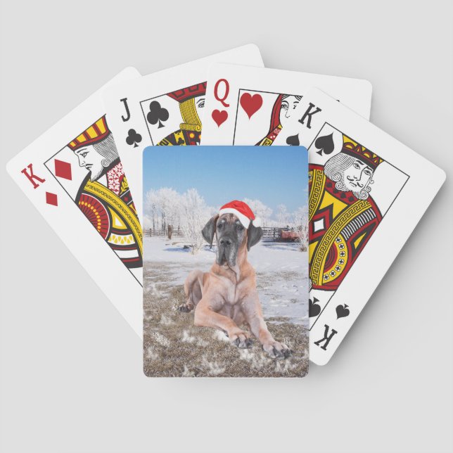 Cute Great dane Hund Sitta i Snö julhatt Casinokort (Baksidan)