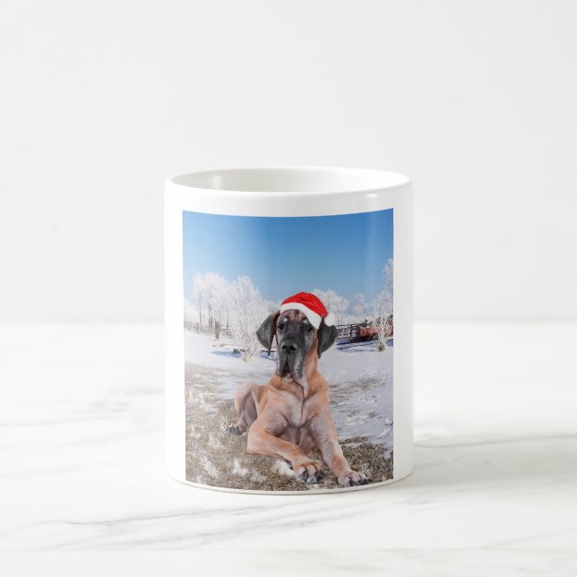 Cute Great dane Hund Sitta i Snö julhatt Kaffemugg (Center)