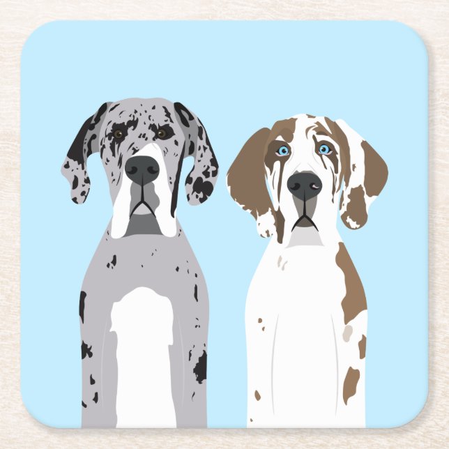 Cute Great dane Hundar Blue Underlägg Papper Kvadrat (Framsidan)