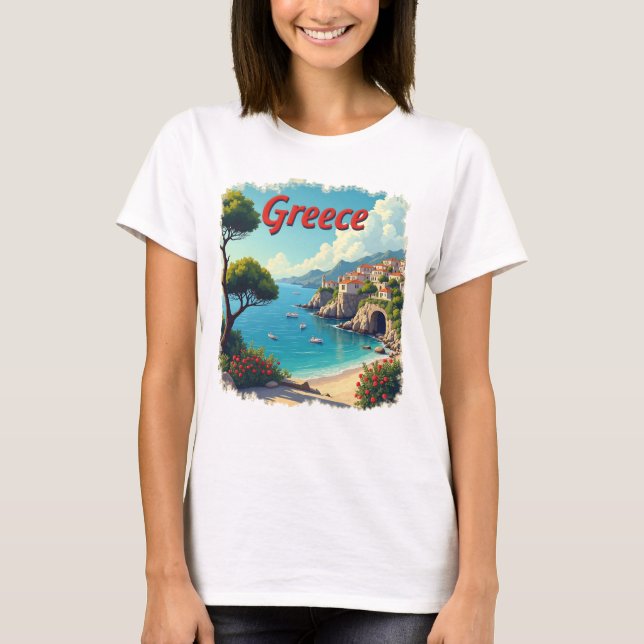 Cute Greece Seaside Scenia Travel Tee (Framsida)
