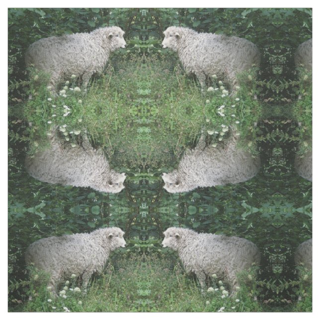 Cute Greedy Sheep Eating Patternated Animal Fabric Tyg (Provkarta)