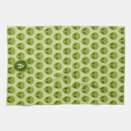 Cute Green Alien Pattern Monogram Kökshandduk
