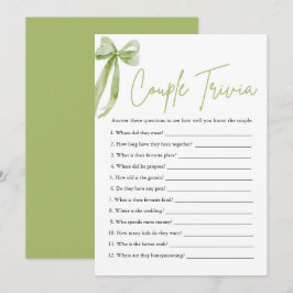Cute Green Bow Couple Trivia Bridal Shower Game Inbjudningar