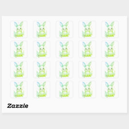 Cute Green Bunny Party Theme Pastel Floral Fyrkantigt Klistermärke