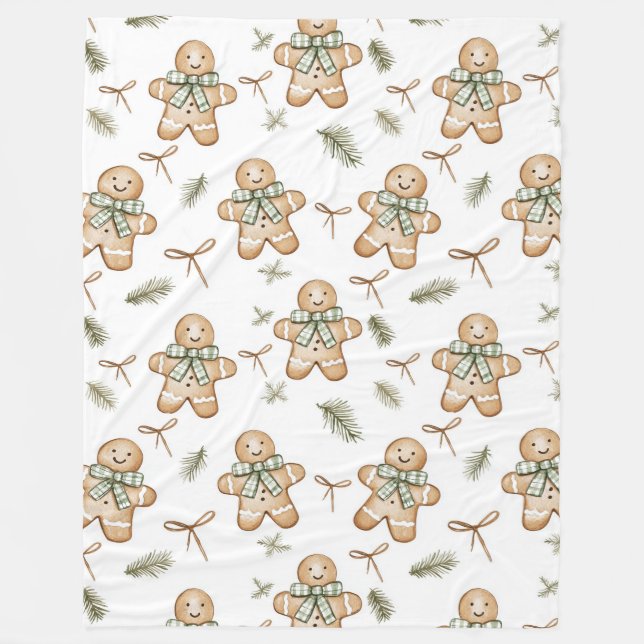 Cute Green Cream Gingerbread Cookies Christmas Fleecefilt (Framsidan)