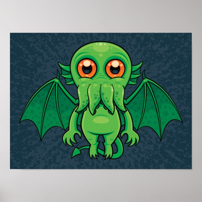 Cute Green Cthulhu Monster Poster (Framsidan)