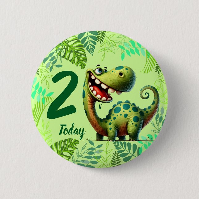 Cute Green Dinosaur 2nd Birthday Knapp (Framsida)