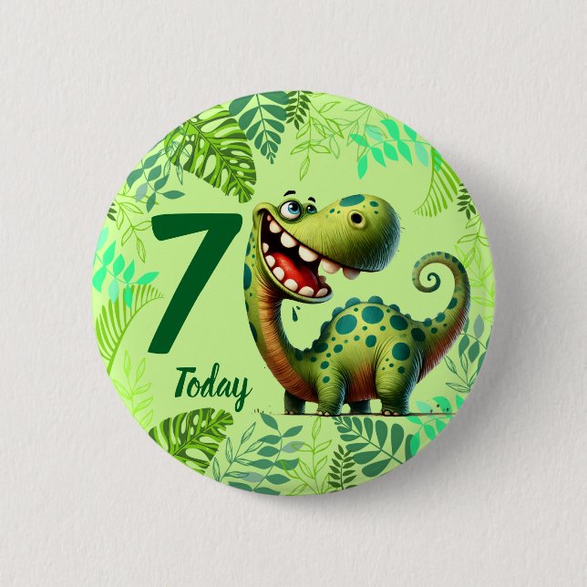 Cute Green Dinosaur 7th Birthday Knapp (Framsida)