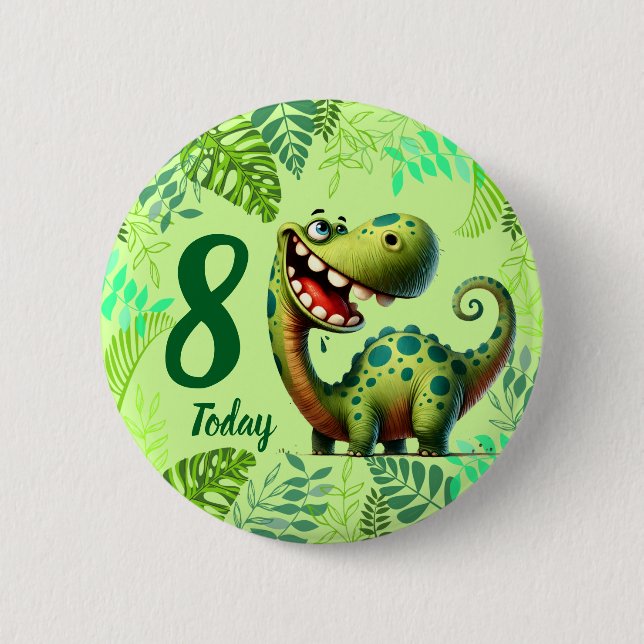 Cute Green Dinosaur 8th Birthday Knapp (Framsida)