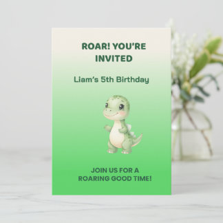 Cute Green Dinosaur Birthday Invitation | Personal Inbjudningar