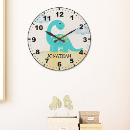 Cute Green Dinosaur Decoration Room Kid's Stor Klocka