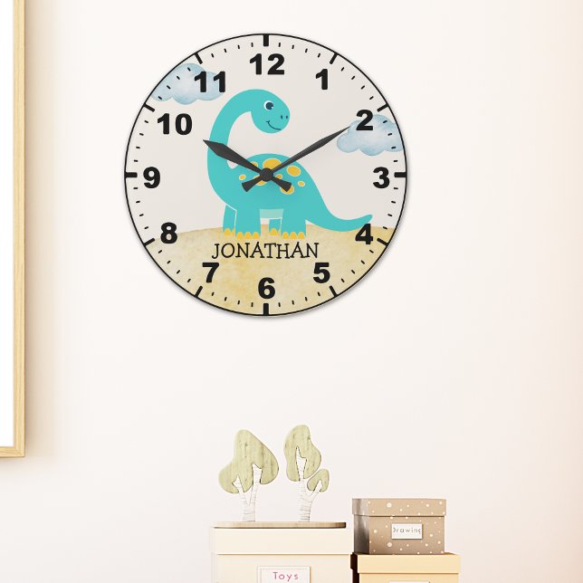 Cute Green Dinosaur Decoration Room Kid's Stor Klocka (Skapare uppladdad)