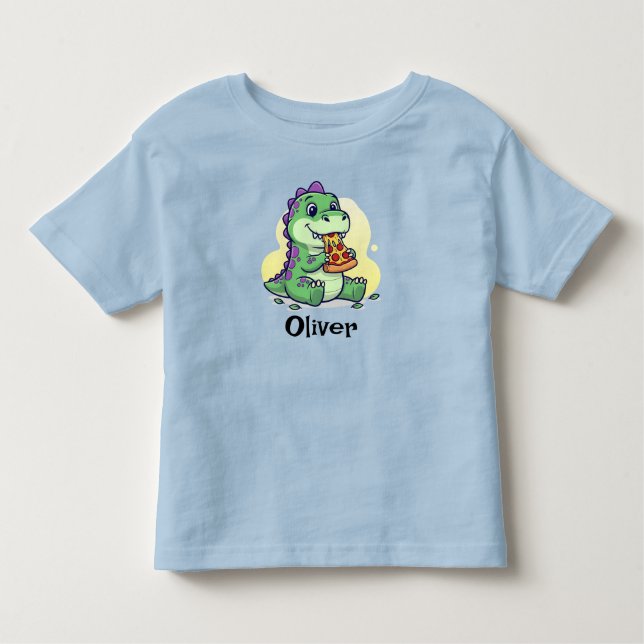  Cute Green Dinosaur Eating Pizza Pizzasaurus Rex  T Shirt (Framsida)