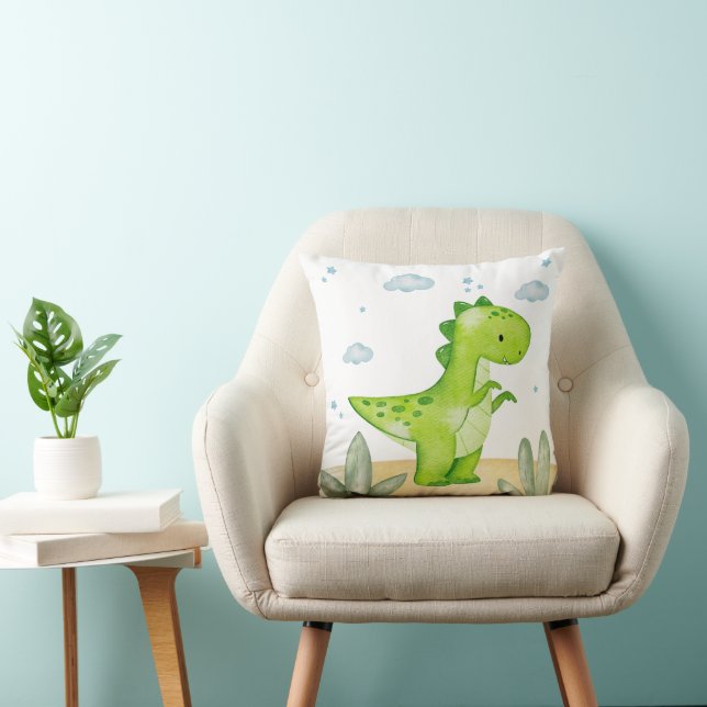 Cute Green Dinosaur Nursery Throw Pillow Baby Boy Kudde (Stol)