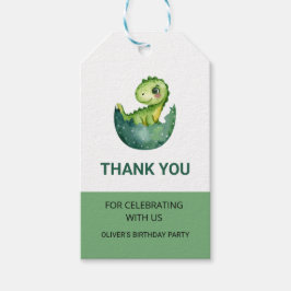 Cute Green Dinosaur Watercolor Kid Birthday Party  Presentetikett