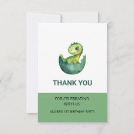 Cute Green Dinosaur Watercolor Kid Birthday Party  Tack Kort