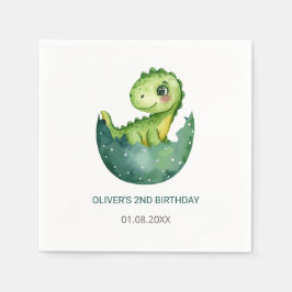 Cute Green Dinosaur Watercolor Kids Birthday Party Pappersservett
