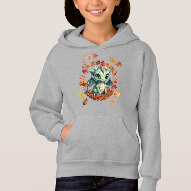 Cute Green Dragon “Autism Awesome Autumn” Design  T Shirt (Framsida)