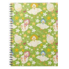 Cute Green Duck & Daisy Flower Seamless Pattern Anteckningsbok